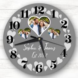 Couple Photo Grey Valentine's Day Gift Birthday Anniversary Personalised Clock - thumbnail 1