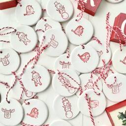 Handmade Ceramic Christmas Ornaments Bird, Snowman, Reindeer, Gingerbread - Set Of 4 - thumbnail 2