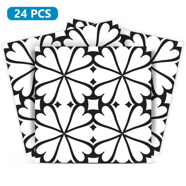 Tiles Decals Set Of 24 Black & White Home Design Decoration Wall Stickers Tile Decal Kitchen Portuguese Bkw7 - image 1