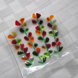 Fused Glass Soap Dish, Blooming Branches Shakuf Design, Red & Green - thumbnail 3