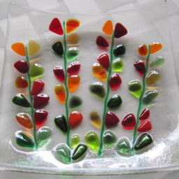 Fused Glass Soap Dish, Blooming Branches Shakuf Design, Red & Green - thumbnail 4