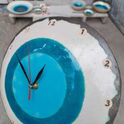 Handmade Ceramic Wall Clock - Turkish Eye Design, Blue Pottery Home Decor