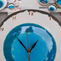 Handmade Ceramic Wall Clock - Turkish Eye Design, Blue Pottery Home Decor - thumbnail 3