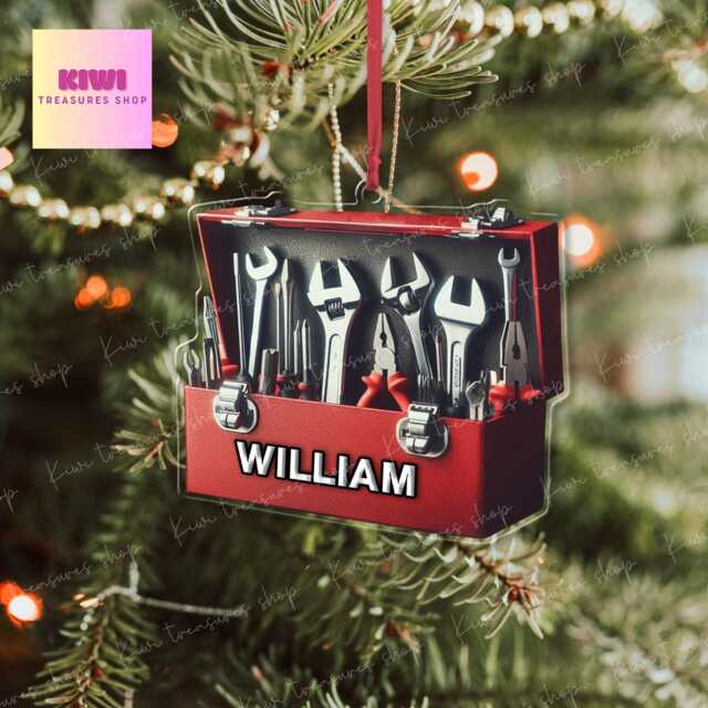 Personalized Mechanic Tool Box Ornament, 2D Flat Xmas Keepsake - image 1