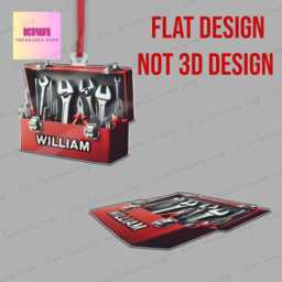 Personalized Mechanic Tool Box Ornament, 2D Flat Xmas Keepsake - thumbnail 3