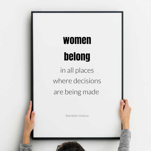 Women Belong in All Places Print - Ruth Bader Ginsburg Feminist Quote Inspirational Wall Art Unframed - image 1