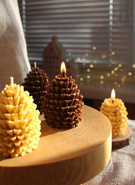 Pine Cone Candle, Christmas Holiday Decor, Winter Home Tabel Gift Decoration - image 1