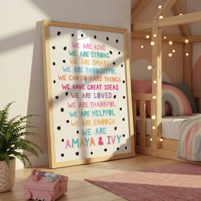 Sister Prints, Wall Art, Girls Bedroom Decor, Playroom, Personalised, Rainbow, Colourful, Sibling Twins - image 1