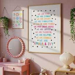 Sister Prints, Wall Art, Girls Bedroom Decor, Playroom, Personalised, Rainbow, Colourful, Sibling Twins - thumbnail 3