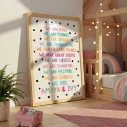 Sister Prints, Wall Art, Girls Bedroom Decor, Playroom, Personalised, Rainbow, Colourful, Sibling Twins - thumbnail 1