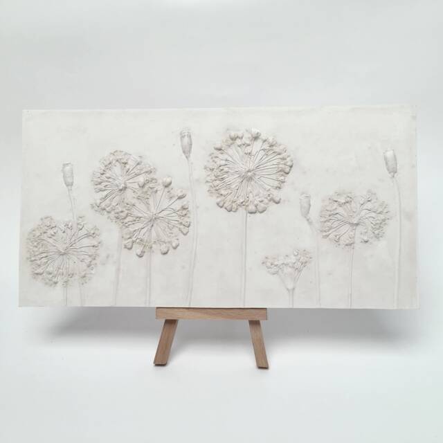 Tile Allium Poppy Cast. Botanical Decorative Unique Plaster Wall Art Frame Wood Concrete Impression Pressed Flowers Eco Friendly - image 1