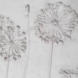 Tile Allium Poppy Cast. Botanical Decorative Unique Plaster Wall Art Frame Wood Concrete Impression Pressed Flowers Eco Friendly - thumbnail 3
