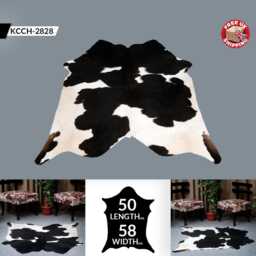 Authentic Black & White Cowhide Rug - Medium Natural Leather Skin For Elegant Interiors - thumbnail 2