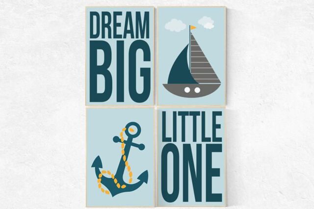 Nautical Nursery Wall Art Navy Blue, Woodland Decor - image 1