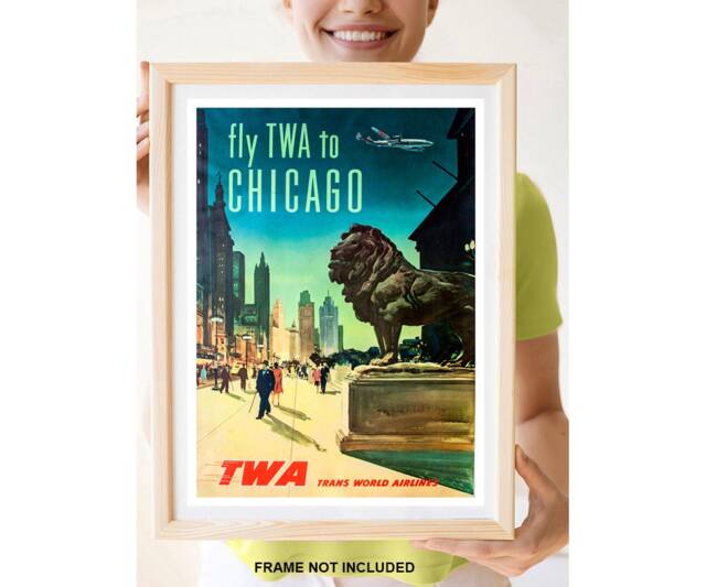 Reprint Of A Vintage Airline Travel Poster - Twa To Chicago - image 1