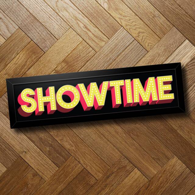 Showtime Home Cinema Sign - Black Framed Landscape Print Gallery Wall Art Movie Night Box Office Gift Idea