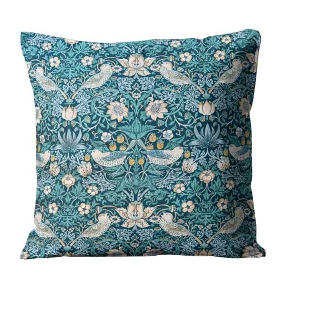 William Morris, Strawberry Thief, Clarke & Clarke, Arts Crafts, Teal, Cotton Cushion Cover, Throw Pillow Home Decor - image 1