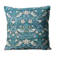 William Morris, Strawberry Thief, Clarke & Clarke, Arts Crafts, Teal, Cotton Cushion Cover, Throw Pillow Home Decor - thumbnail 1