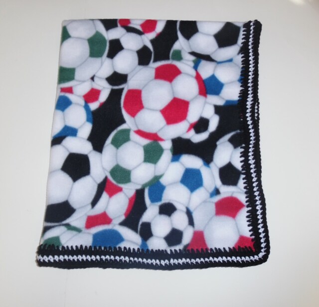 Baby Fleece Blanket With Crochet Edging, Shower, Photo Prop, Soccer - image 1