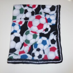 Baby Fleece Blanket With Crochet Edging, Shower, Photo Prop, Soccer - thumbnail 4