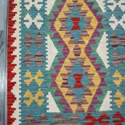 Classic Runner Rug, Handmade Artisan Afghan Turkish, Scandinavian, Navajo, Bohemian, Wool Flatweave Multicolour Kilim Rug 300x80 cm - thumbnail 2