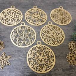 Christmas Baubles 3 in Or 4 Wood Snowflake Wood Ornaments 12 Pack Style Mix Set Tree Decor - thumbnail 2