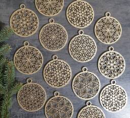Christmas Baubles 3 in Or 4 Wood Snowflake Wood Ornaments 12 Pack Style Mix Set Tree Decor