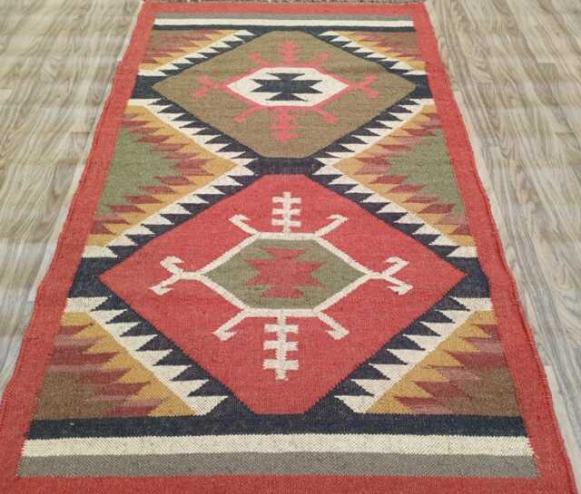 Hand Woven Wool Jute Kilim Rug Bohemian Runner Rug - image 1