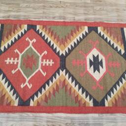 Hand Woven Wool Jute Kilim Rug Bohemian Runner Rug - thumbnail 3