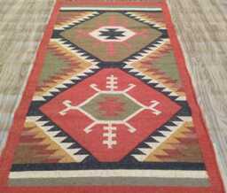 Hand Woven Wool Jute Kilim Rug Bohemian Runner Rug