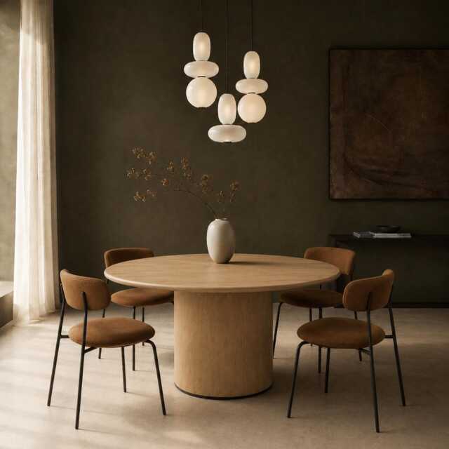 Solid Oak Round Dining Table, Pedestal Base, Scandinavian-Japandi Style, Smooth Kalma Edge - image 1