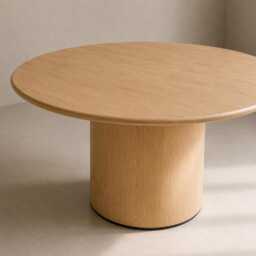 Solid Oak Round Dining Table, Pedestal Base, Scandinavian-Japandi Style, Smooth Kalma Edge - thumbnail 3