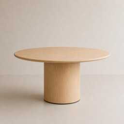 Solid Oak Round Dining Table, Pedestal Base, Scandinavian-Japandi Style, Smooth Kalma Edge - thumbnail 2