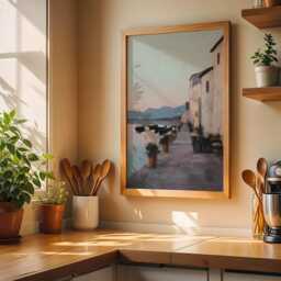 Mediterranean Harbour Wall Art Print Coastal Town Sunset - Seaside Promenade Poster - thumbnail 3