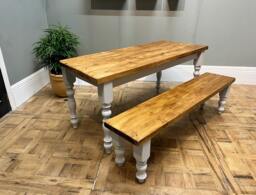 Handmade Chunky Wooden Farmhouse Table With Benches