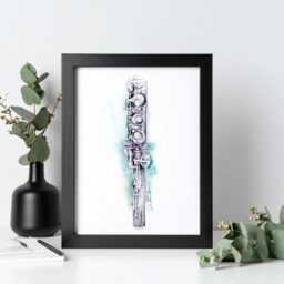 Curved Alto Flute Print Cascade Green Musical Instrument Art - thumbnail 2