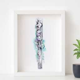 Curved Alto Flute Print Cascade Green Musical Instrument Art - thumbnail 1