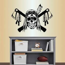 In-Style Decals Wall Vinyl Decal Art Sticker Scary Indian Skull Tomahawk Feathers Removable Mural Unique Design For Any Room 76 - thumbnail 1