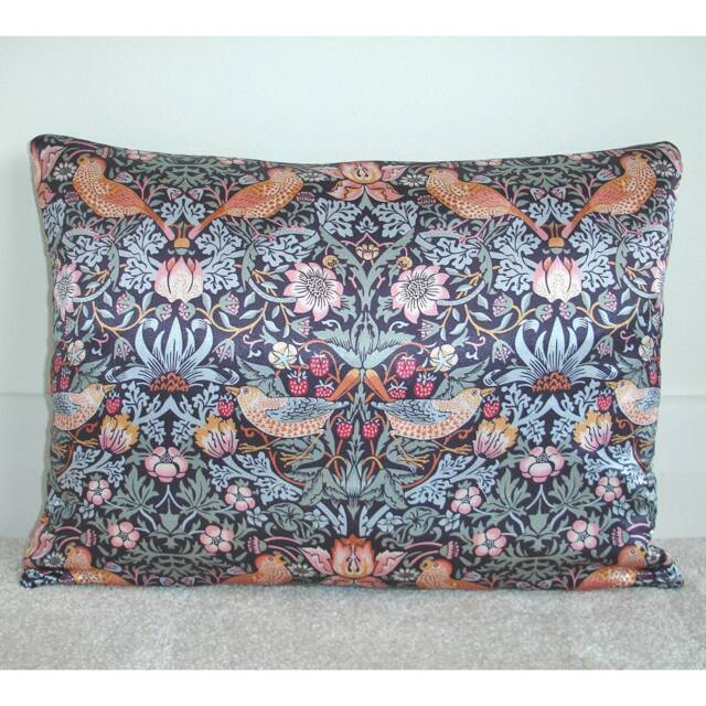 "William Morris Cushion Cover Satin Strawberry Thief Zip Oblong Bolster 20""x12"" 16""x12" - image 1