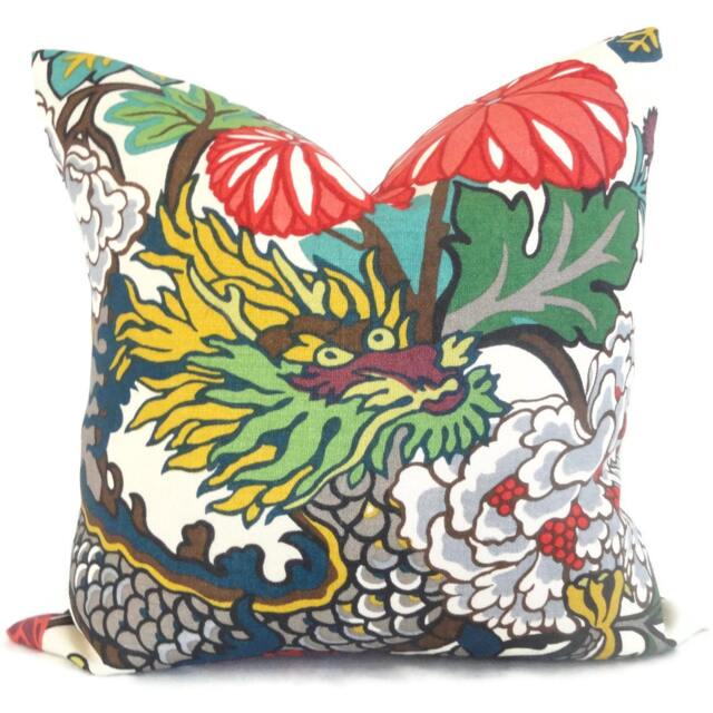 Schumacher Chiang Mai Dragon Pillow Covers Art Deco Linen Accent Pillows - Set Of 2 - image 1