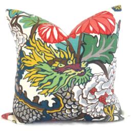 Schumacher Chiang Mai Dragon Pillow Covers Art Deco Linen Accent Pillows - Set Of 2 - thumbnail 1