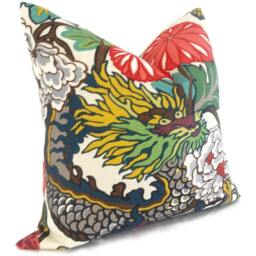 Schumacher Chiang Mai Dragon Pillow Covers Art Deco Linen Accent Pillows - Set Of 2 - thumbnail 2