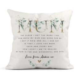 Personalised Cushion For Mum, Poem Floral, Eucalyptus, Linen Cushion, Gift Birthday Gift, Christmas - thumbnail 1