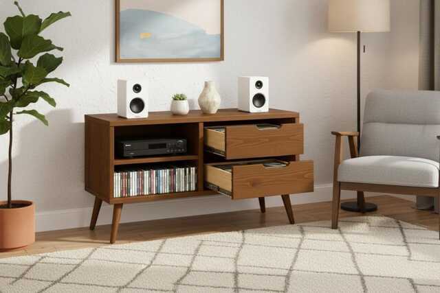Handcrafted Solid Wood Multimedia Stand Cd Storage Cabinet - image 1