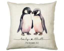 Personalised 2nd Anniversary Penguin Cotton Gift Cushion Two Years Custom Design Valentines Present - Wedding Pillow Sv0027