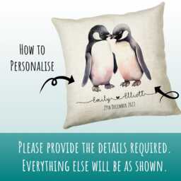 Personalised 2nd Anniversary Penguin Cotton Gift Cushion Two Years Custom Design Valentines Present - Wedding Pillow Sv0027 - thumbnail 3