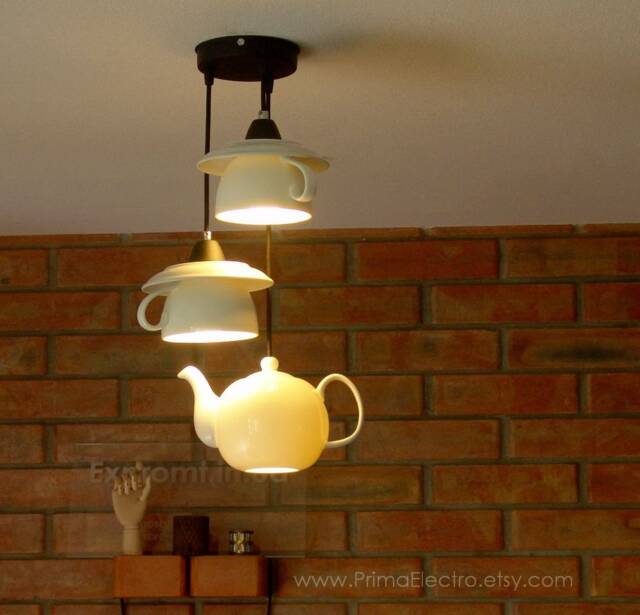 Kitchen Chandelier. Porcelain Pendant Lights. Tea Shop Interior Lighting - image 1