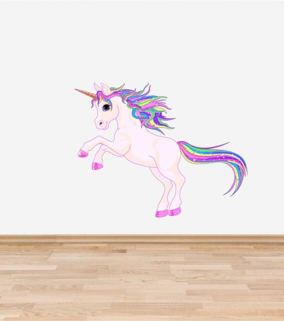 Rainbow Unicorn Wall Decal Ice Full Colour Sticker Girls Bedroom Playroom Nursery - image 1