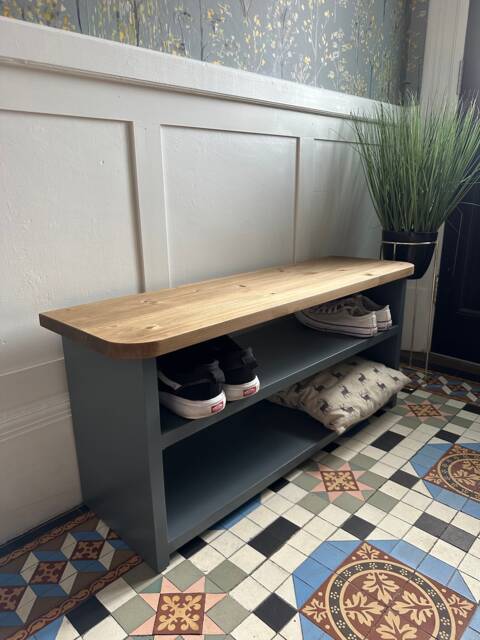 Hallway Bench With Shoe Storage Curved Top - image 1