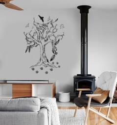 Wall Vinyl Decal Tree Ornament Magic Dream Catcher Animal Foot Paws Fantasy Kid's Room Decor - #1046De - thumbnail 1